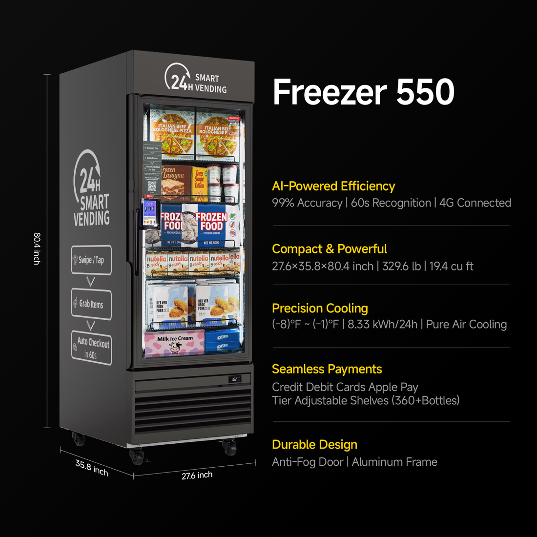 HAHA AI Vending Freezer 550 | POS/NFC - Flexi-Temp with 384 bottles space
