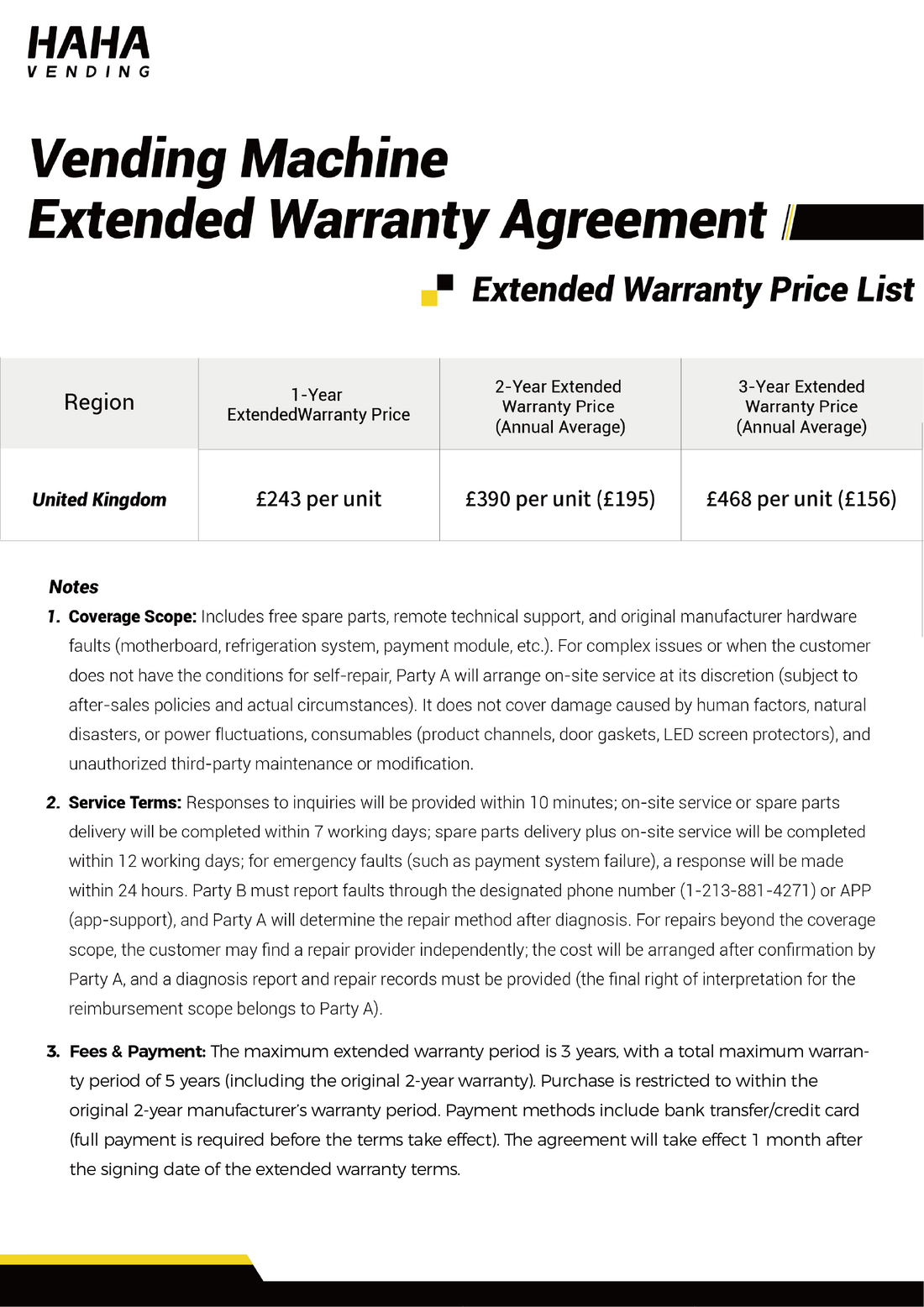 Vending Machine Extended Warranty (UK) -must include your Device SN